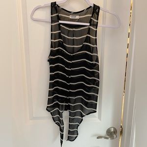 Striped button down tie-front tank.